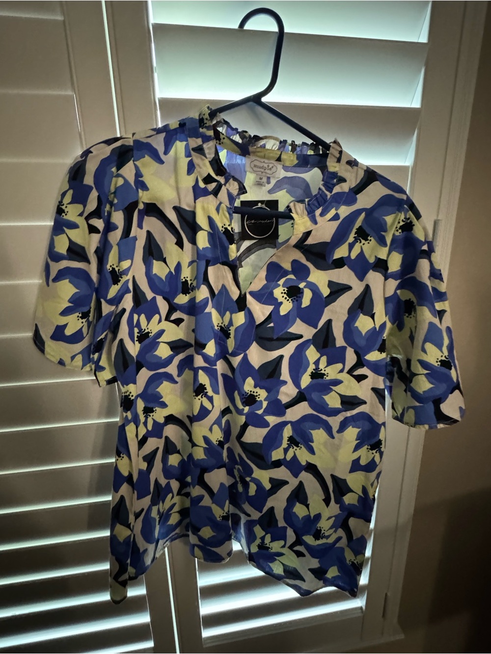 MudPie Short Sleeve Floral Shirt - Blue & Cream